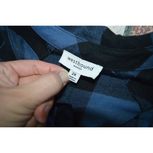 Westbound Blue Black Check Button Down Shirt Women 2X Fall Western Boho Grunge - Picture 5 of 6
